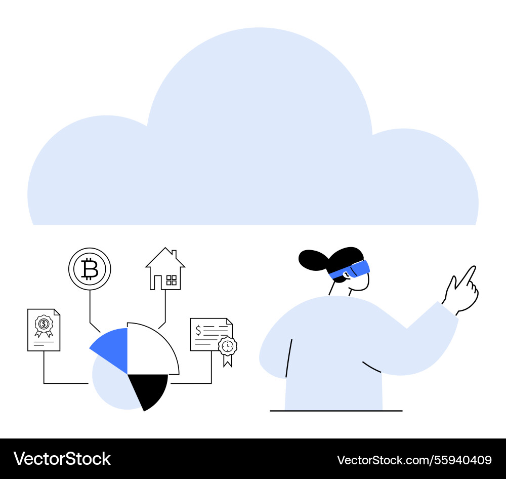 Person using vr to interact with cloud-based data Person using vr to interact with cloud-based data vector image
