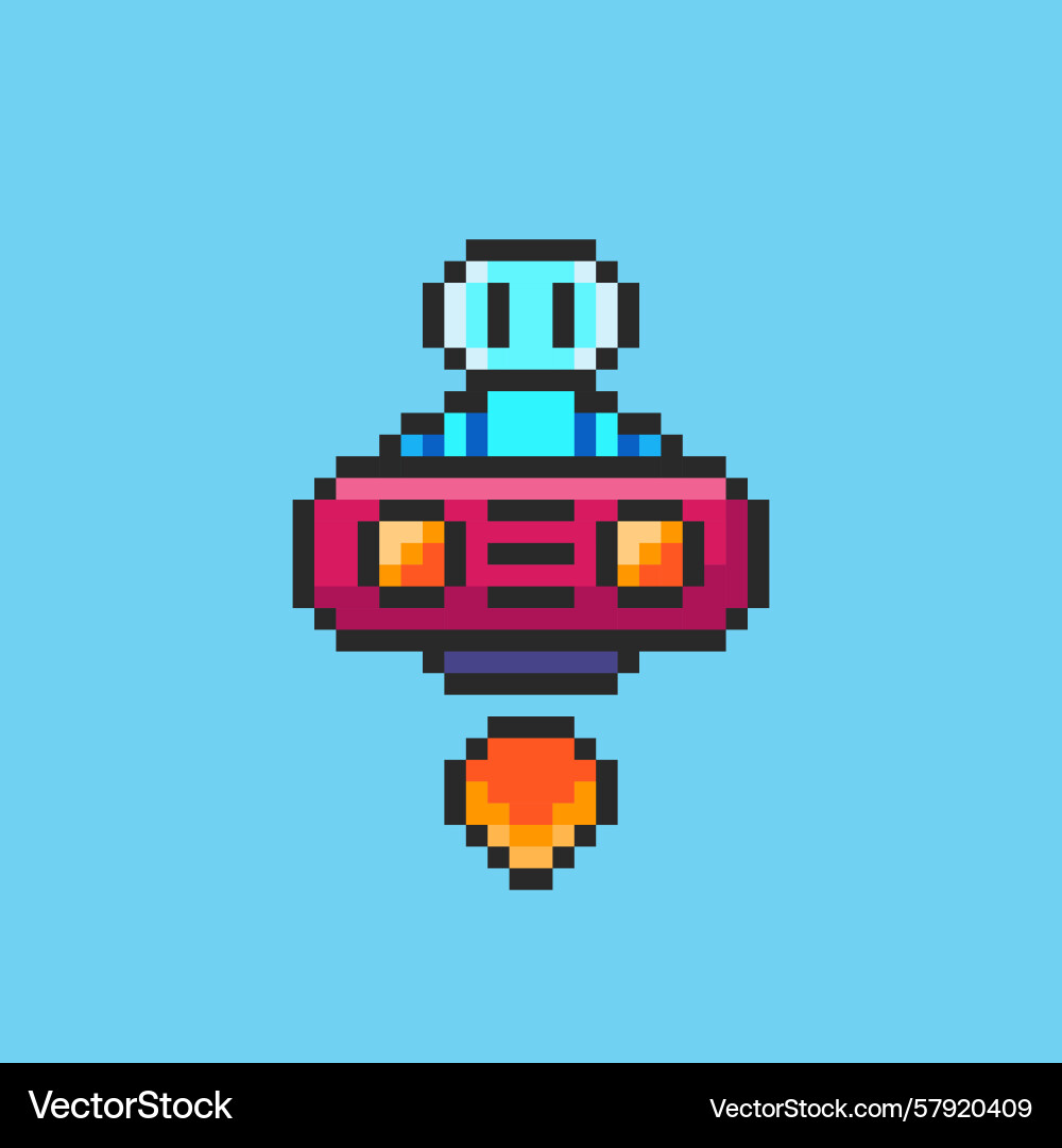 Pixel art robot flying in spaceship game asset Vector Image