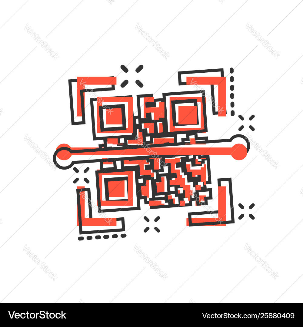 Qr code scan icon in comic style scanner id Qr code scan icon in comic style scanner id vector image