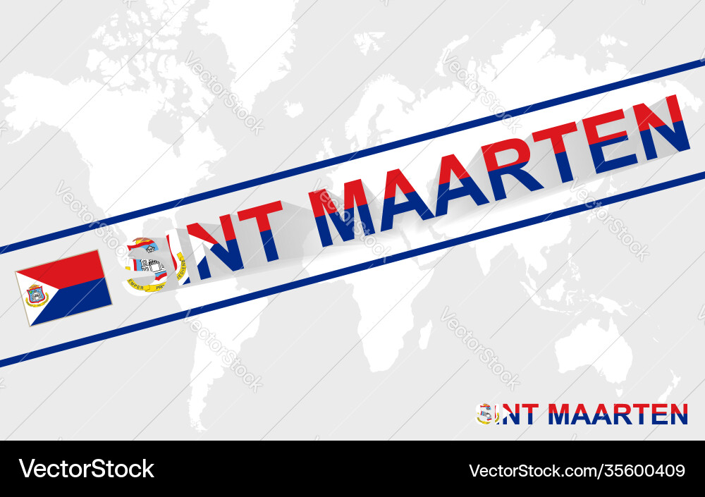Sint maarten map flag and text vector image
