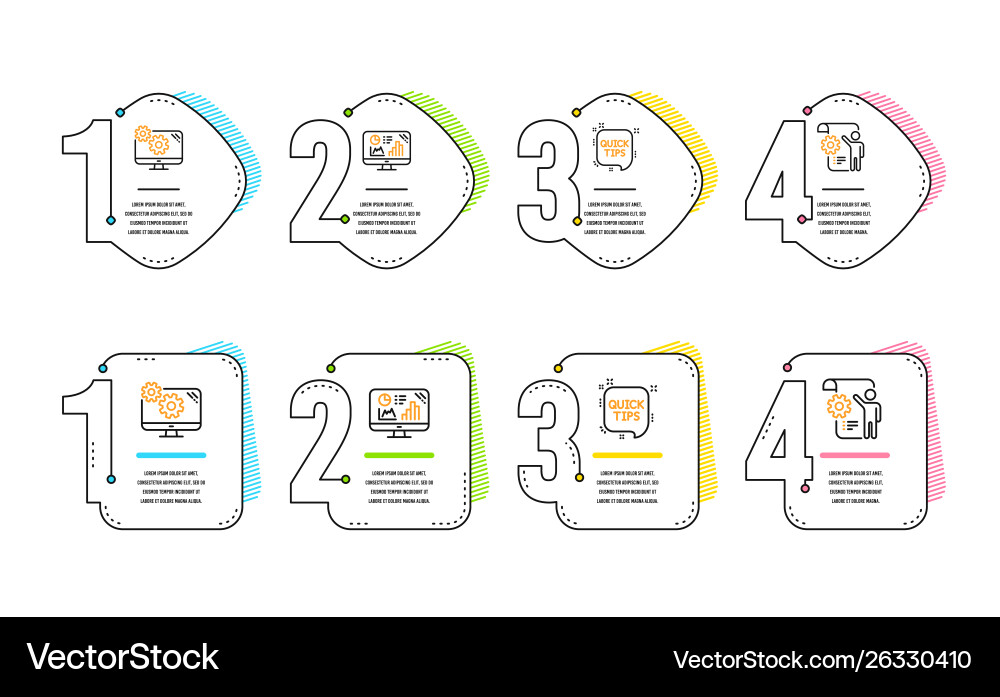 Analytics graph quick tips and settings icons set Vector Image