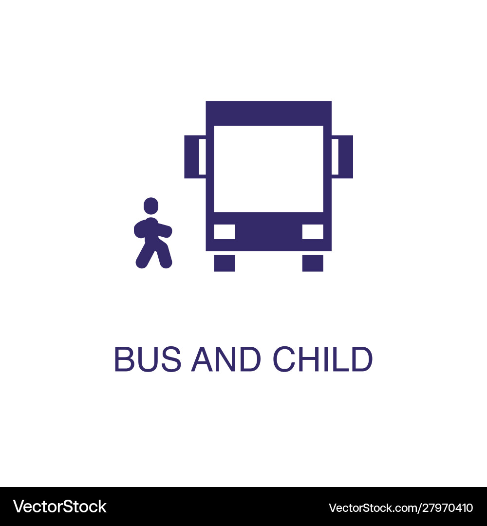 Bus and child element in flat simple style vector image