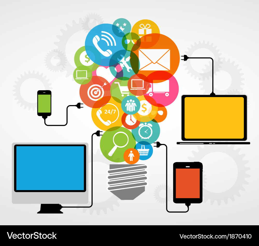 Cloud computing concept on different electronic vector image