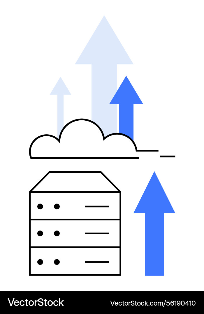 Cloud data storage and upload concept with server vector image