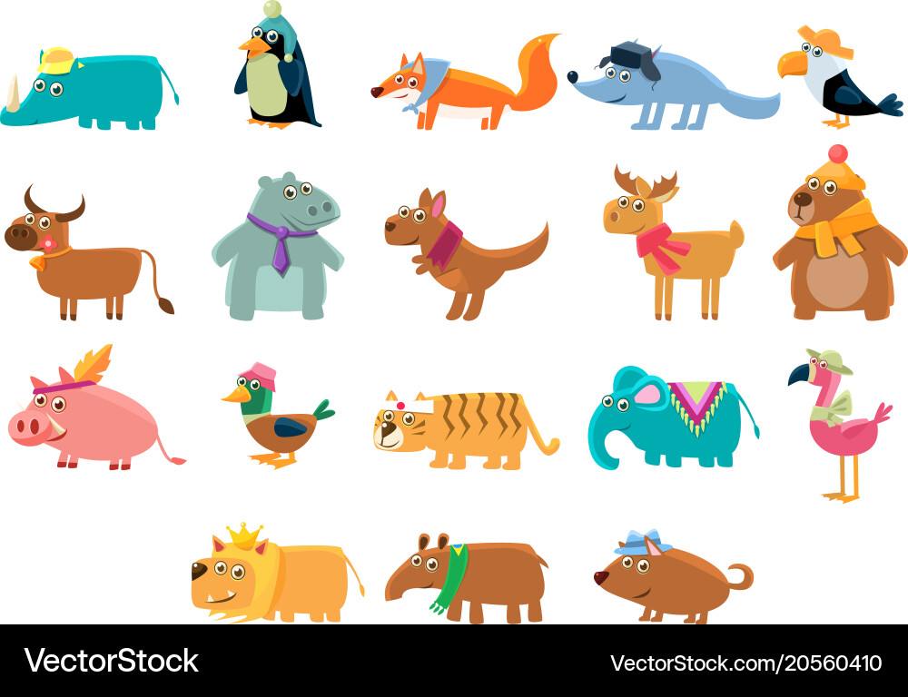 Cute animals big set in bright colors childish Vector Image