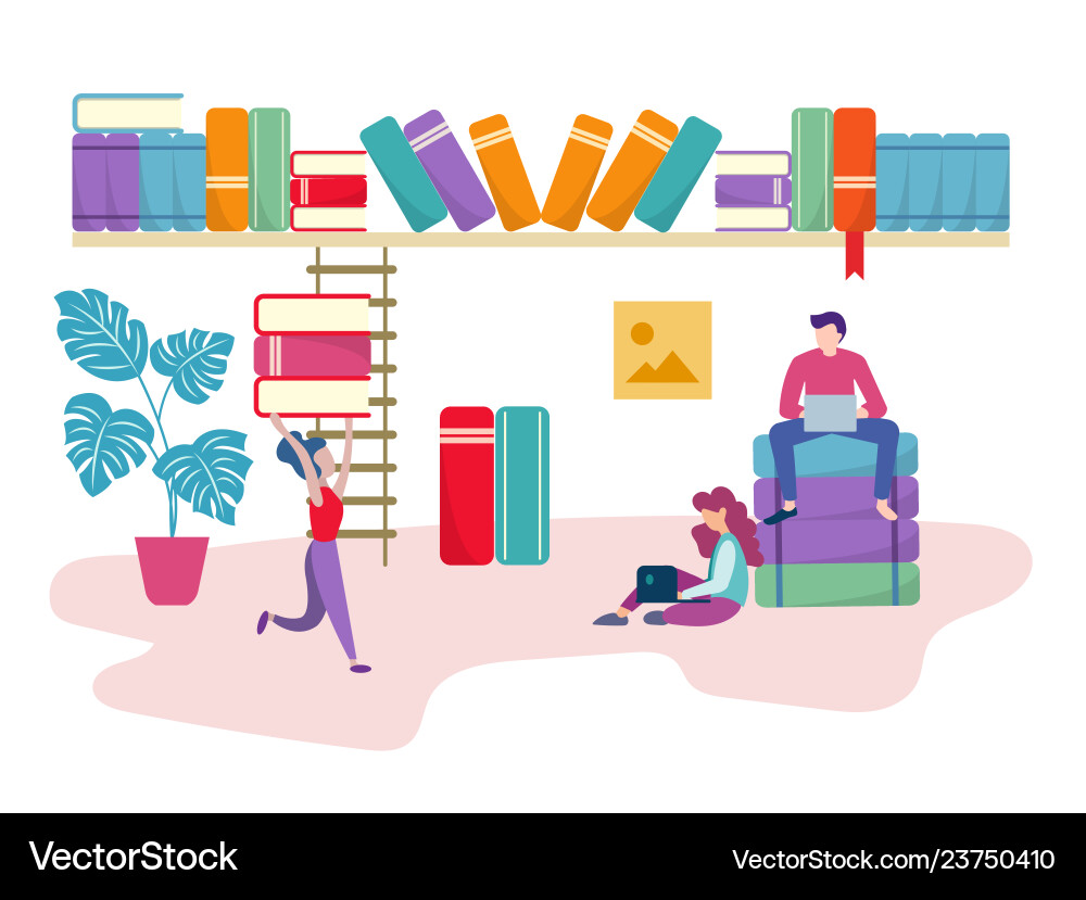 Die Studierenden bereiten sich auf Prüfungen in der Bibliothek vor Vektorbild
