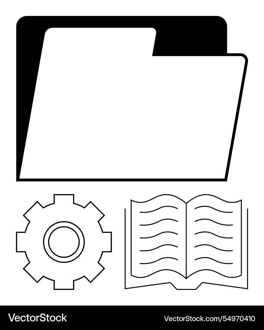 File folder open book and gear representing File folder open book and gear representing vector image