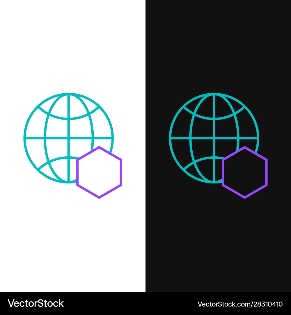 Green and purple line honeycomb map world Green and purple line honeycomb map world vector image