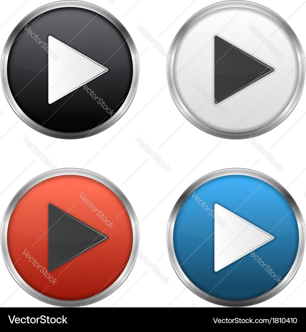 Metallic Play Buttons Set vector image