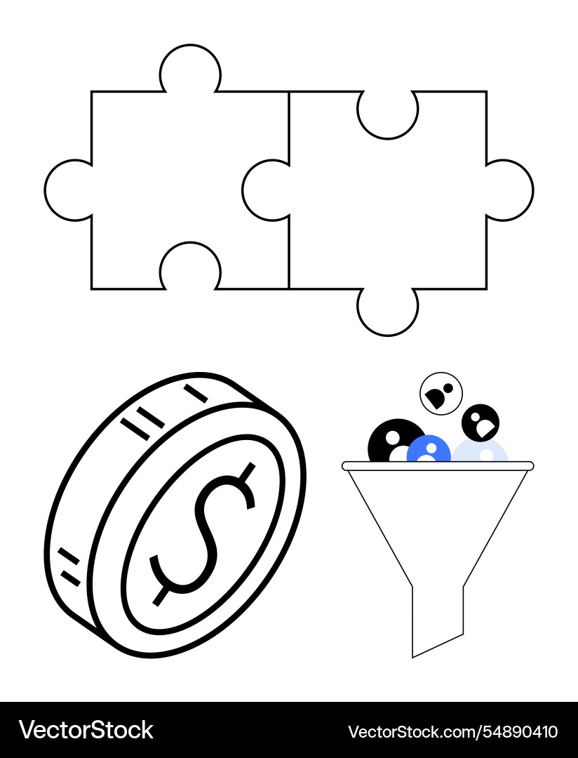 Puzzle connection dollar coin and funnel Puzzle connection dollar coin and funnel vector image