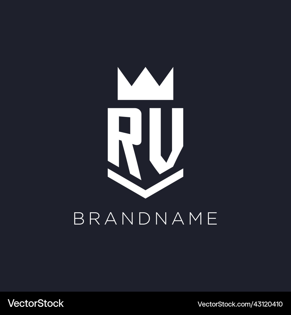 Rv logo with shield and crown initial monogram vector image