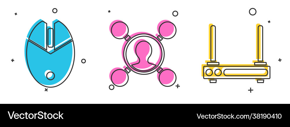 Set computer mouse gaming share and router wi Vector Image