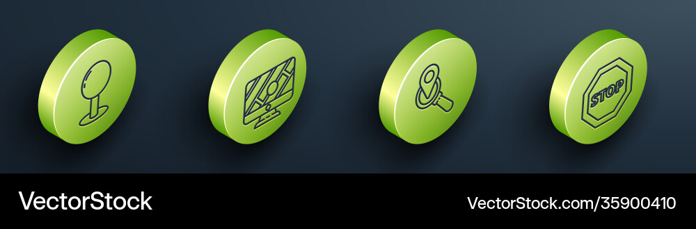 Set isometric push pin monitor with location Set isometric push pin monitor with location vector image