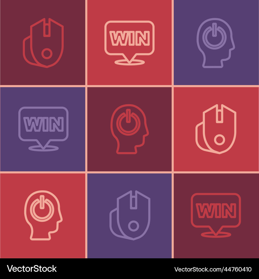 Set line computer mouse power button and medal Set line computer mouse power button and medal vector image