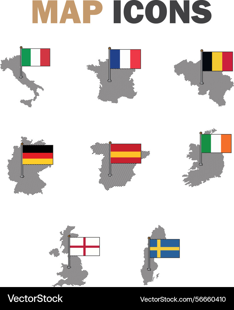 Set of maps with flags Vector Image