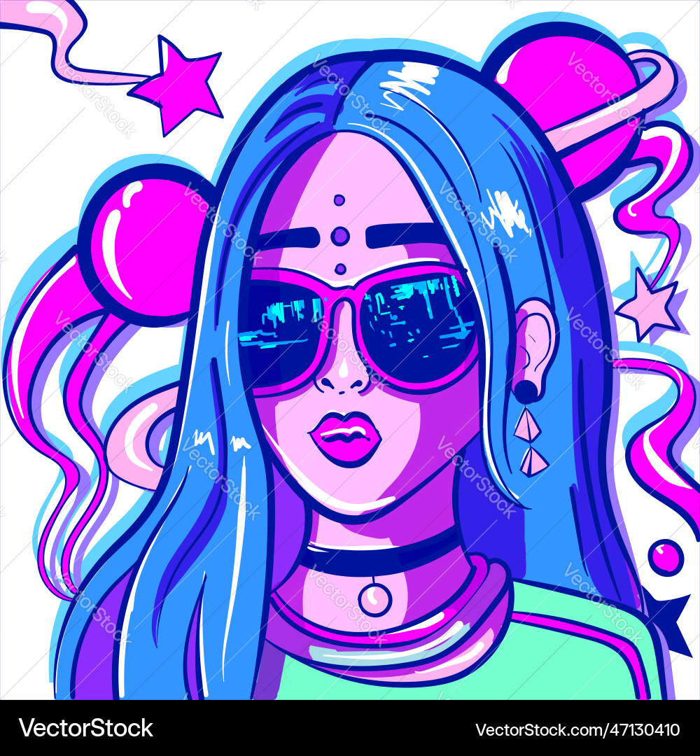 Vibrant neon digital art of a lo-fi girl Vibrant neon digital art of a lo-fi girl vector image