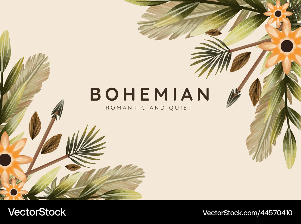 Watercolor boho background with flowers leaves Vector Image