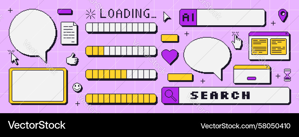 Y2K Pixel Windows Interface Set Vector Image
