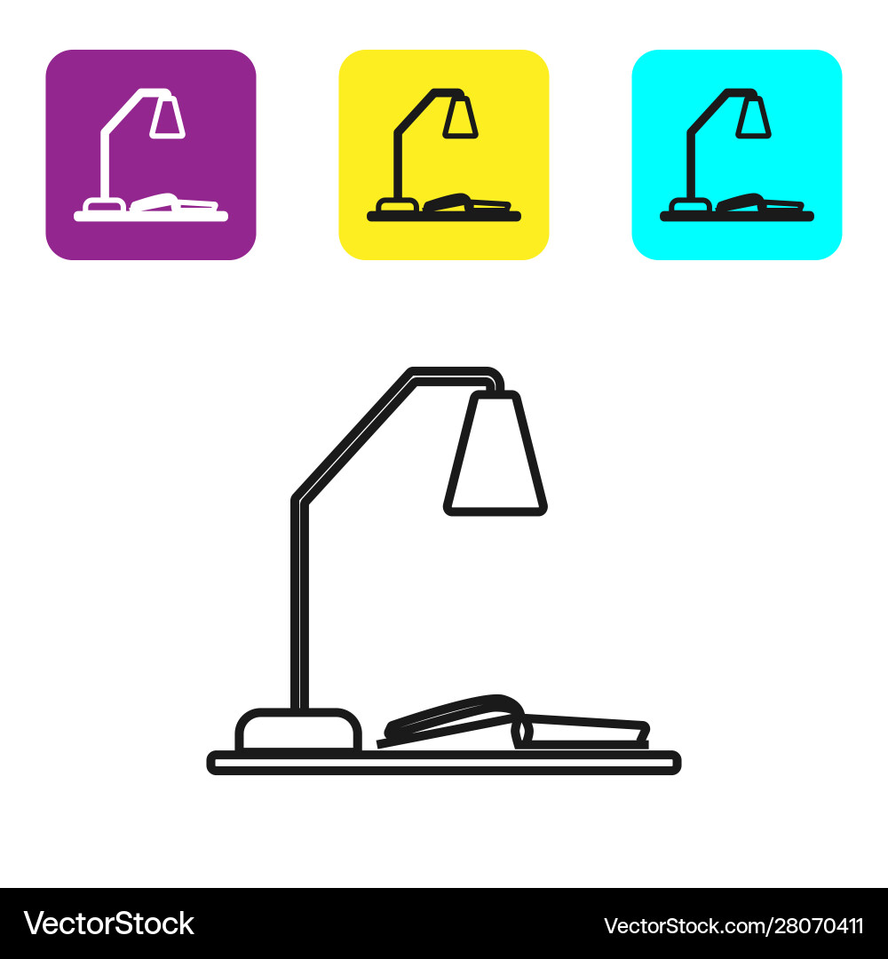Black line workplace with table lamp and open book Vector Image