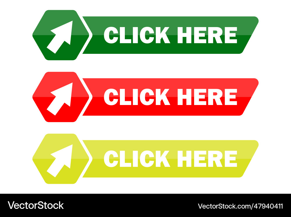 Click here button with arrow pointer clicking icon Click here button with arrow pointer clicking icon vector image