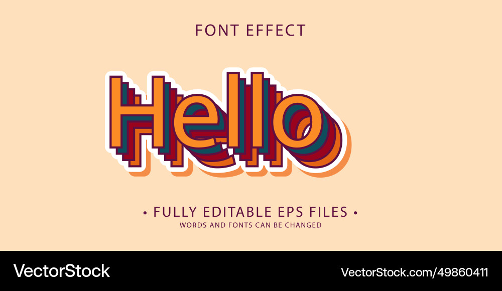 Editable text effect hello vintage and retro font Editable text effect hello vintage and retro font vector image