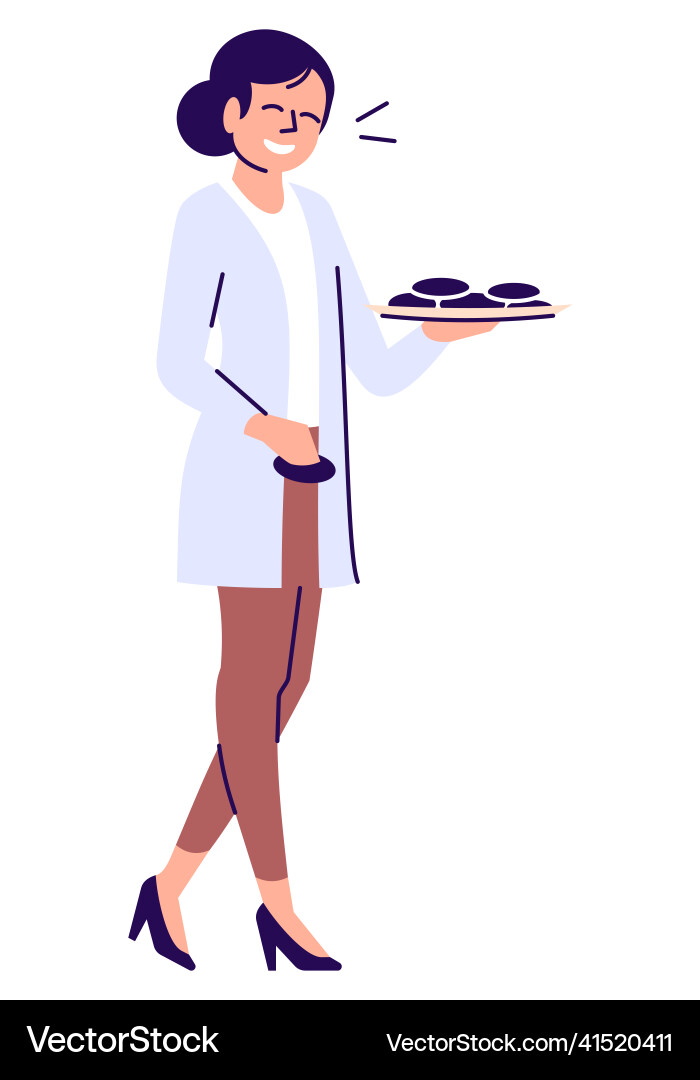 Happy woman holding plate with cookies semi flat Happy woman holding plate with cookies semi flat vector image