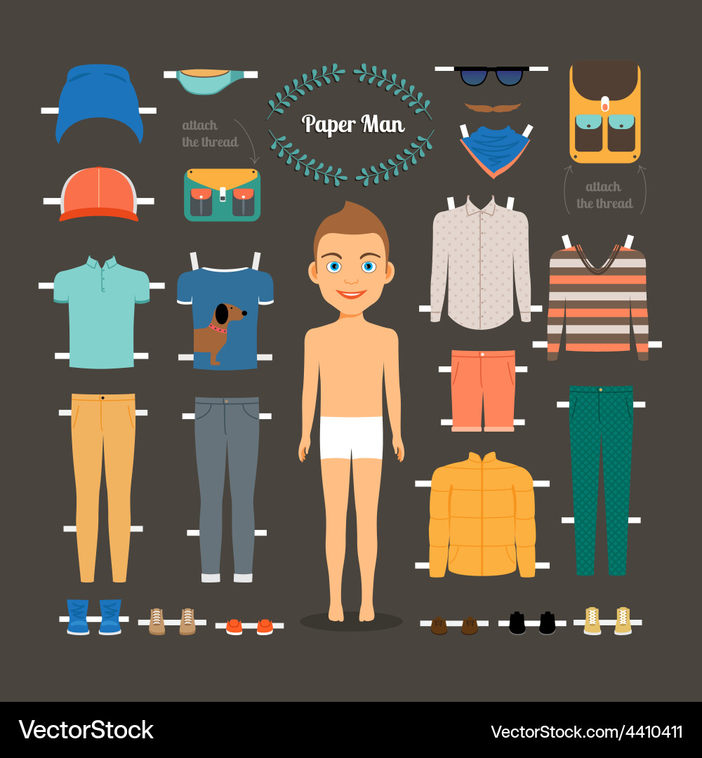 Paper doll man template vector image