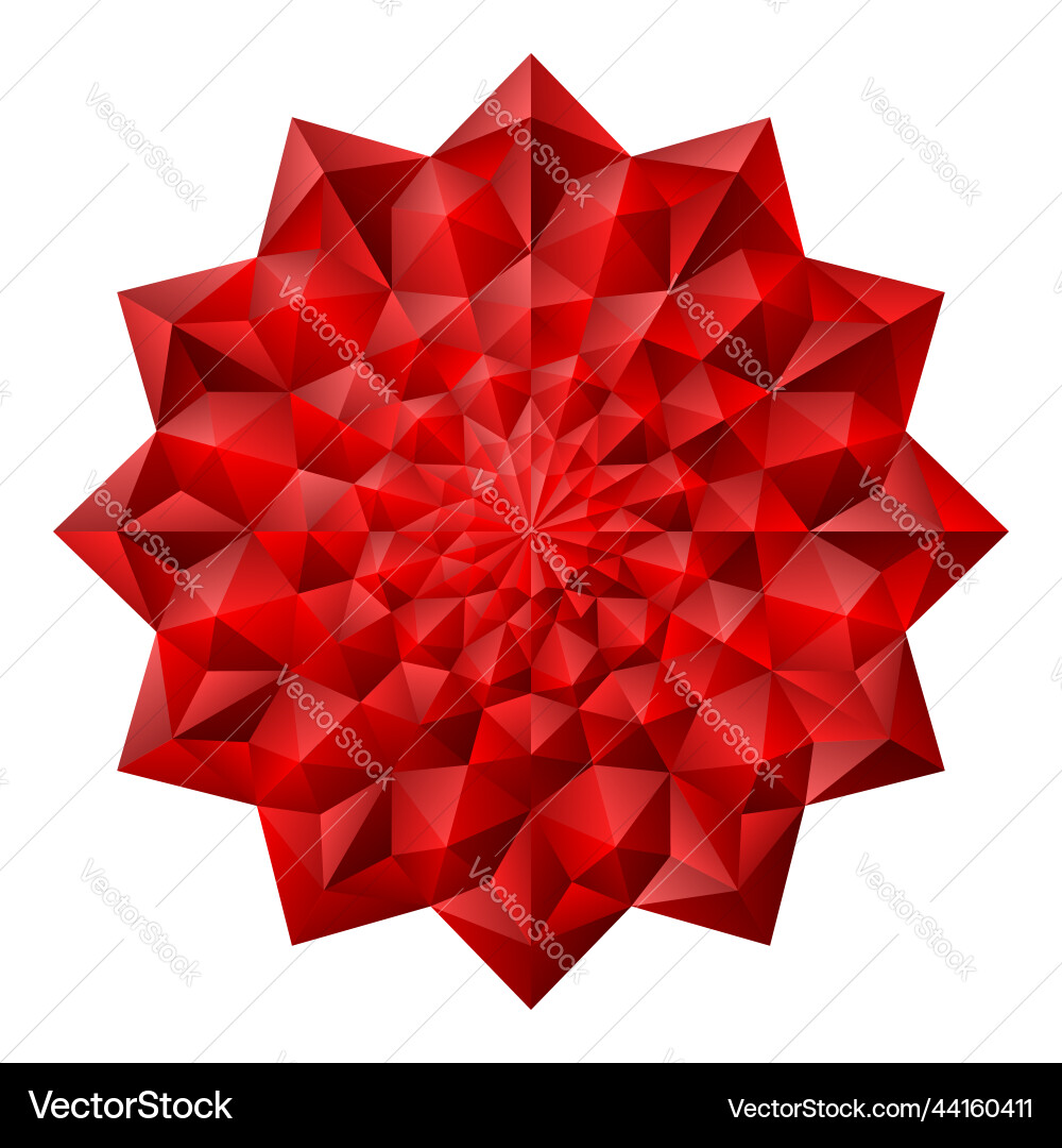 Red 3d geometric flowers mandala origami style Red 3d geometric flowers mandala origami style vector image