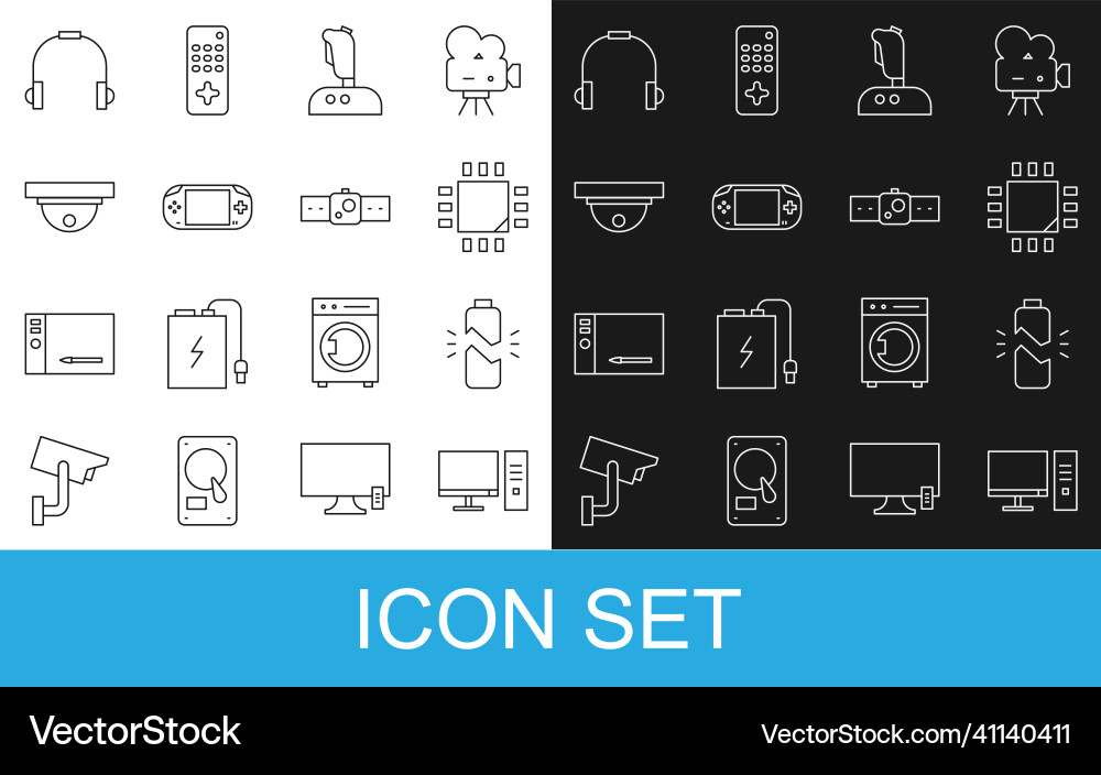 Set line computer monitor broken battery Set line computer monitor broken battery vector image