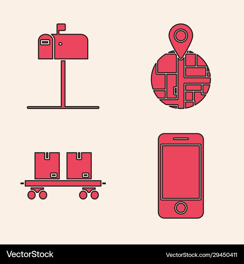 Set mobile phone with app delivery tracking open Vector Image