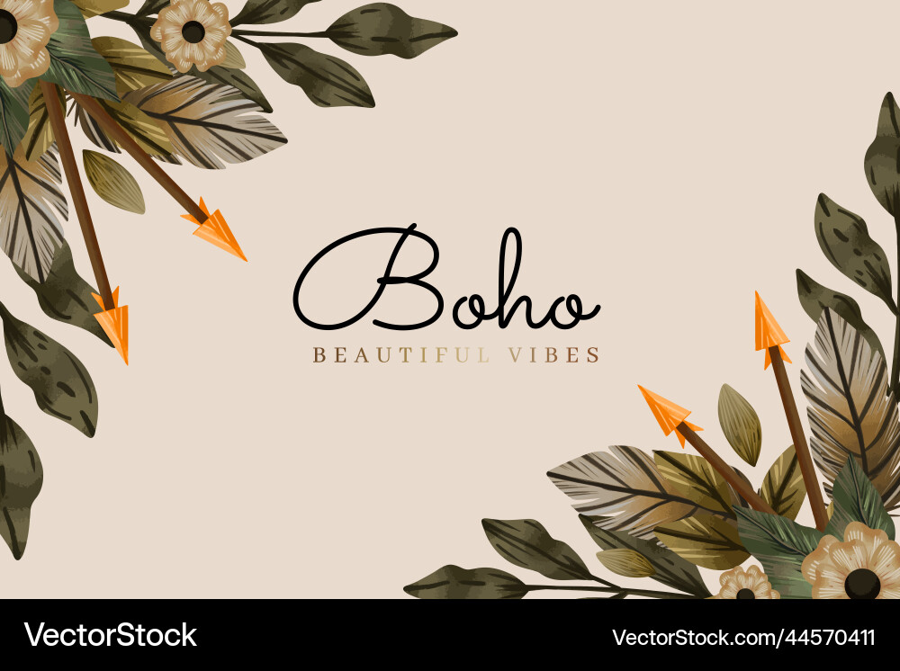 Watercolor boho background with flowers leaves Vector Image