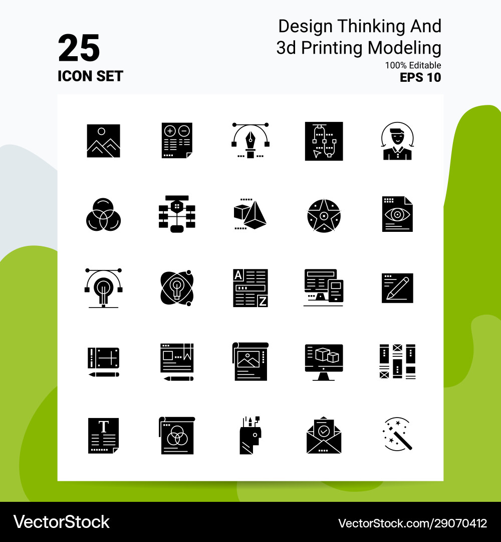 25 design thinking and 3d printing modeling icon 25 design thinking and 3d printing modeling icon vector image