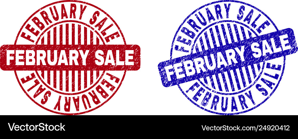 Grunge february sale textured round stamp seals Grunge february sale textured round stamp seals vector image