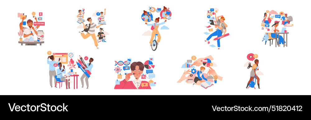 People student characters learning multitasking People student characters learning multitasking vector image