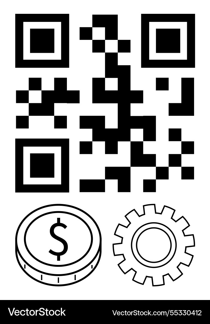 Qr code with coin and gear highlighting digital Qr code with coin and gear highlighting digital vector image