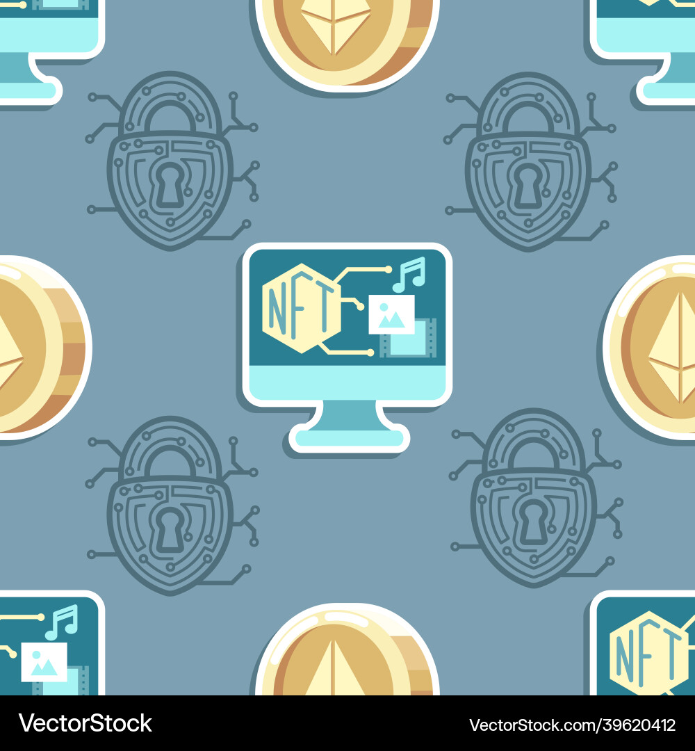 Seamless pattern nft and ethereum cartoon Seamless pattern nft and ethereum cartoon vector image