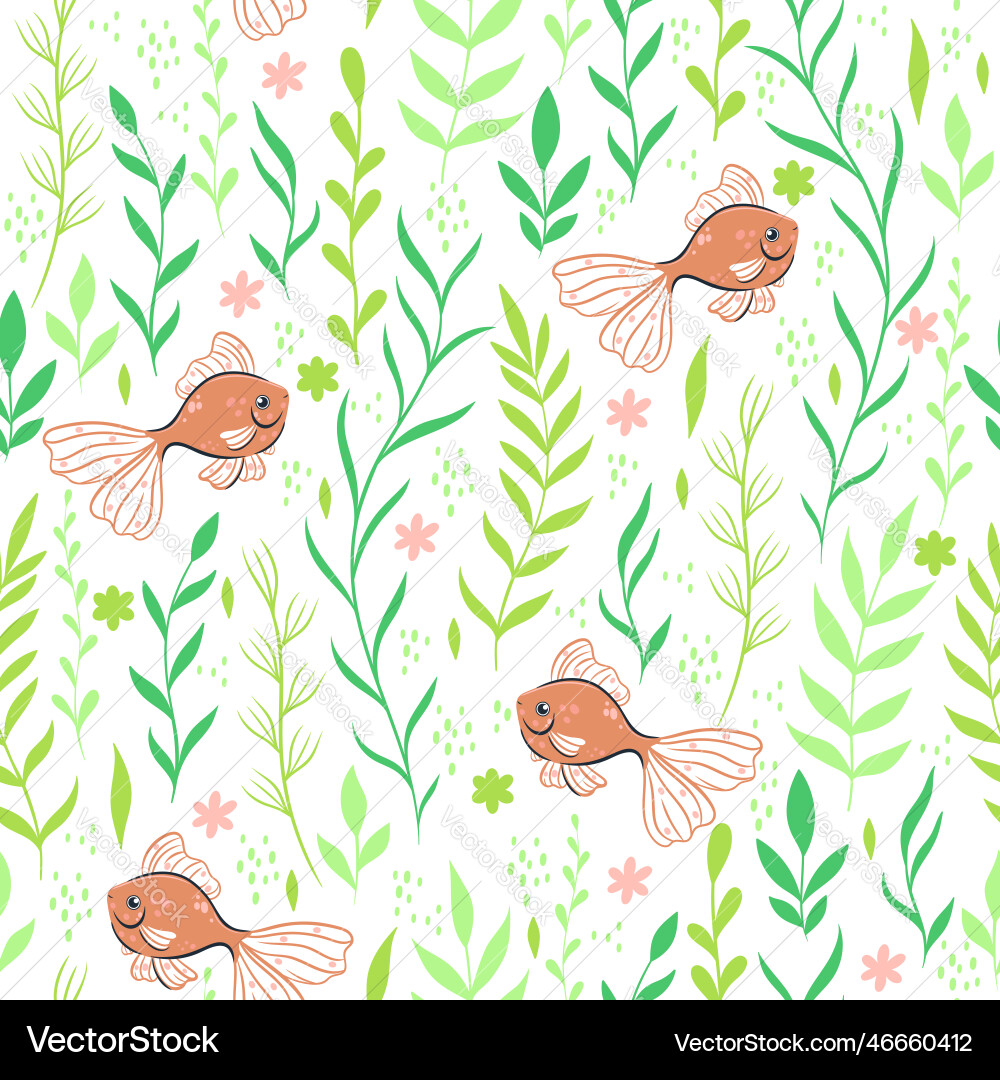 Seamless pattern with fish and algae graphics vector image