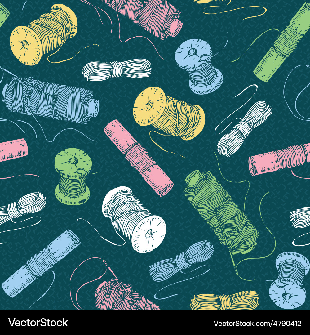 Seamless pattern with spools of thread vector image