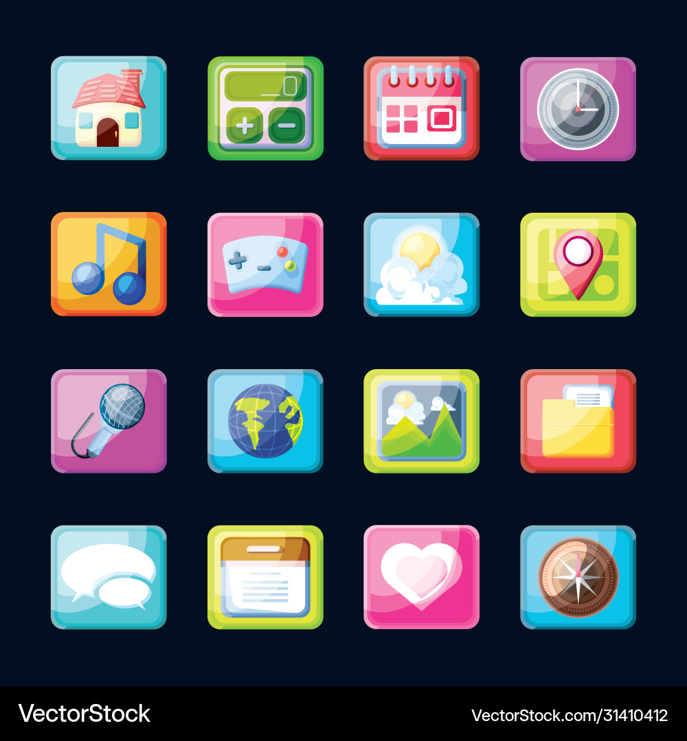 Set icons mobile app vector image