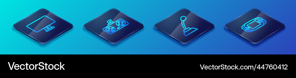 Set isometric line microphone computer monitor Set isometric line microphone computer monitor vector image
