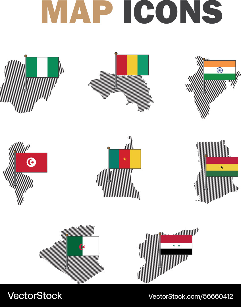 Set of maps with flags Vector Image
