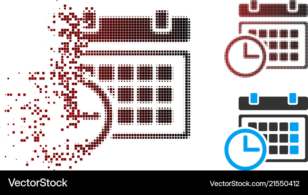 Sparkle pixel halftone date and time icon Sparkle pixel halftone date and time icon vector image