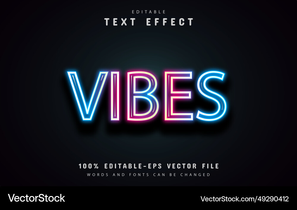 Vibes neon text effect Vibes neon text effect vector image