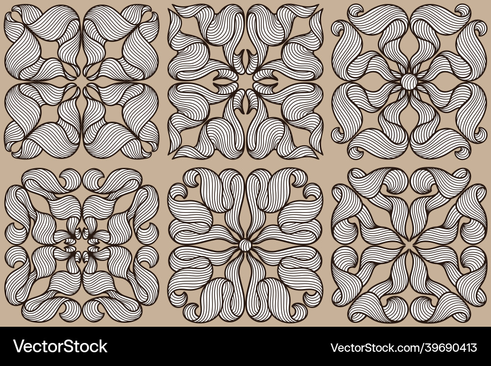 Ceramic tile pattern with wave line curls vector image