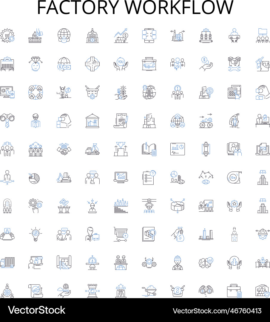 Factory workflow outline icons collection Factory workflow outline icons collection vector image