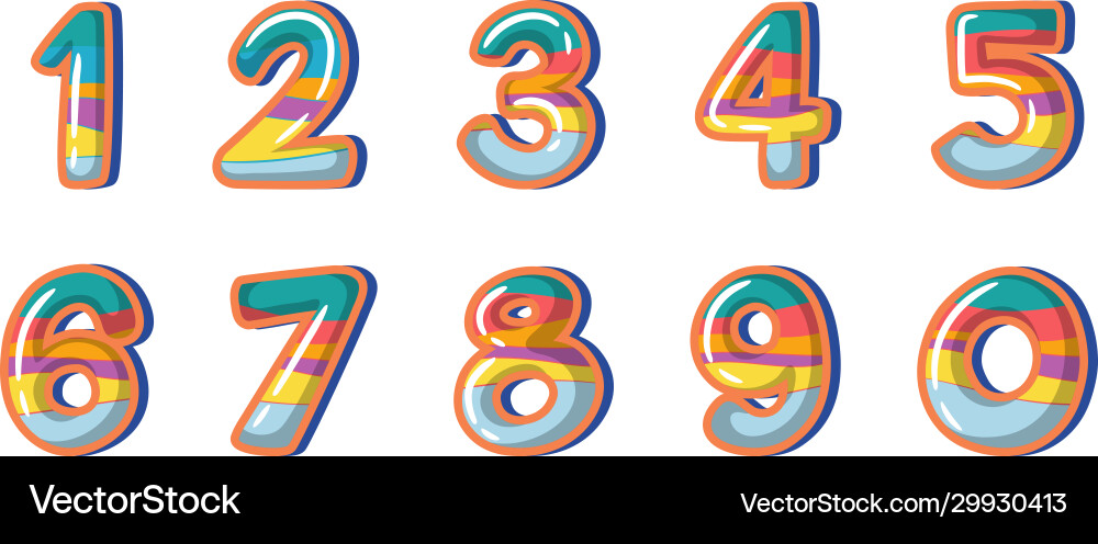 Font design for number one to zero on white Font design for number one to zero on white vector image