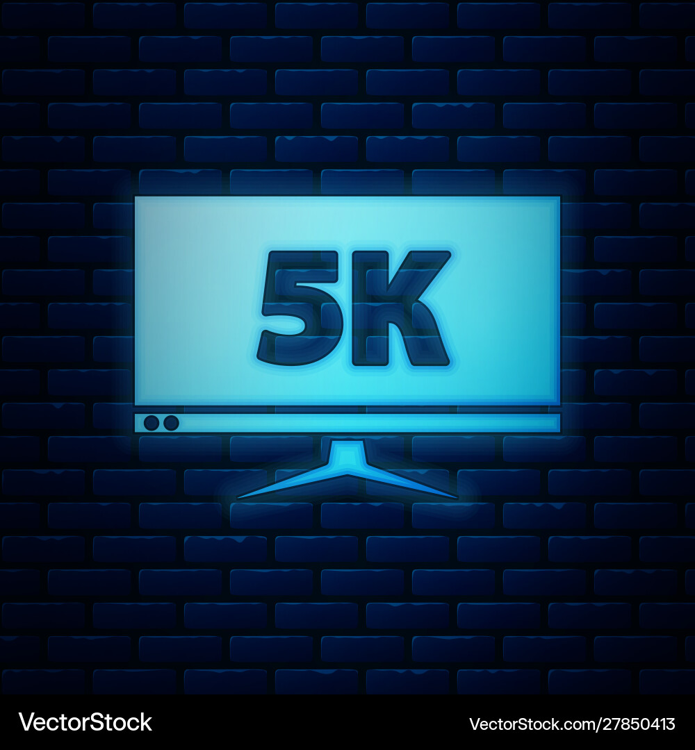 Glowing neon computer pc monitor display with 5k Glowing neon computer pc monitor display with 5k vector image