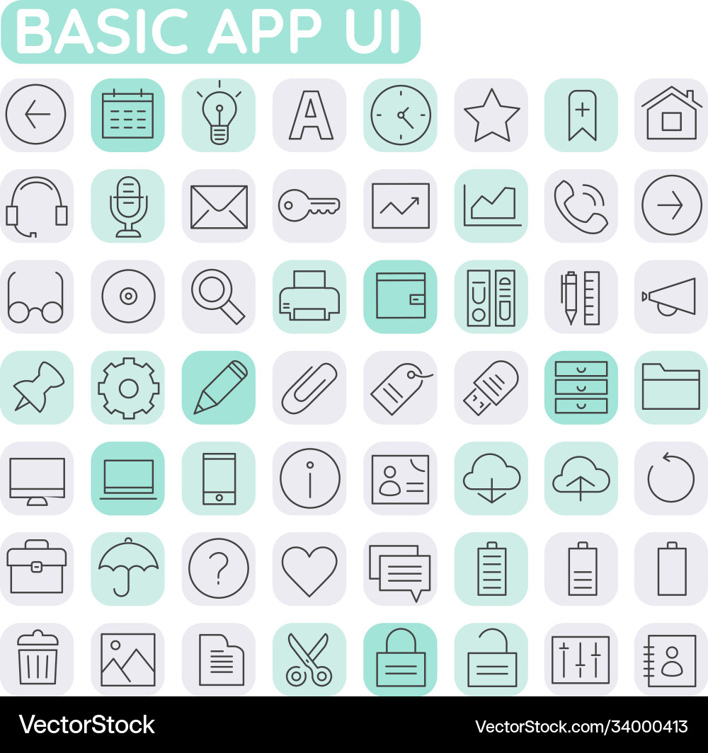 Große grundlegende App ui ux und Büro lineare Symbol-Set Große grundlegende App ui ux und Büro lineare Symbol-Set vektorbild