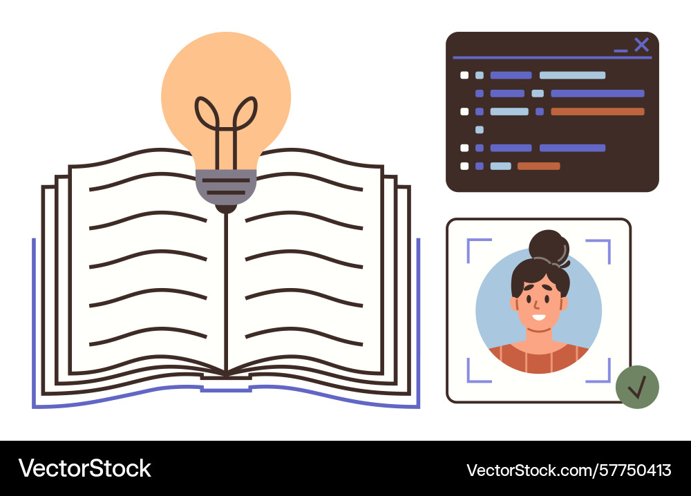 Open book with glowing bulb above programming Open book with glowing bulb above programming vector image
