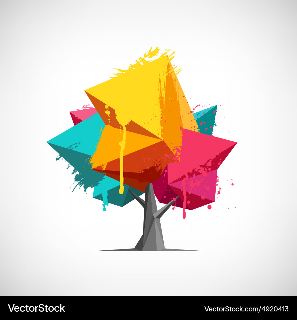 Polygonal Tree with Paint Splashes Vector Image